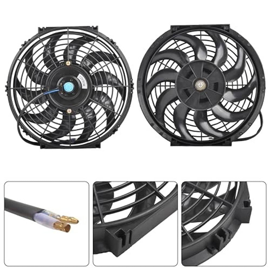 12-inch radiator cooling fan kit showing front and rear black blade assemblies