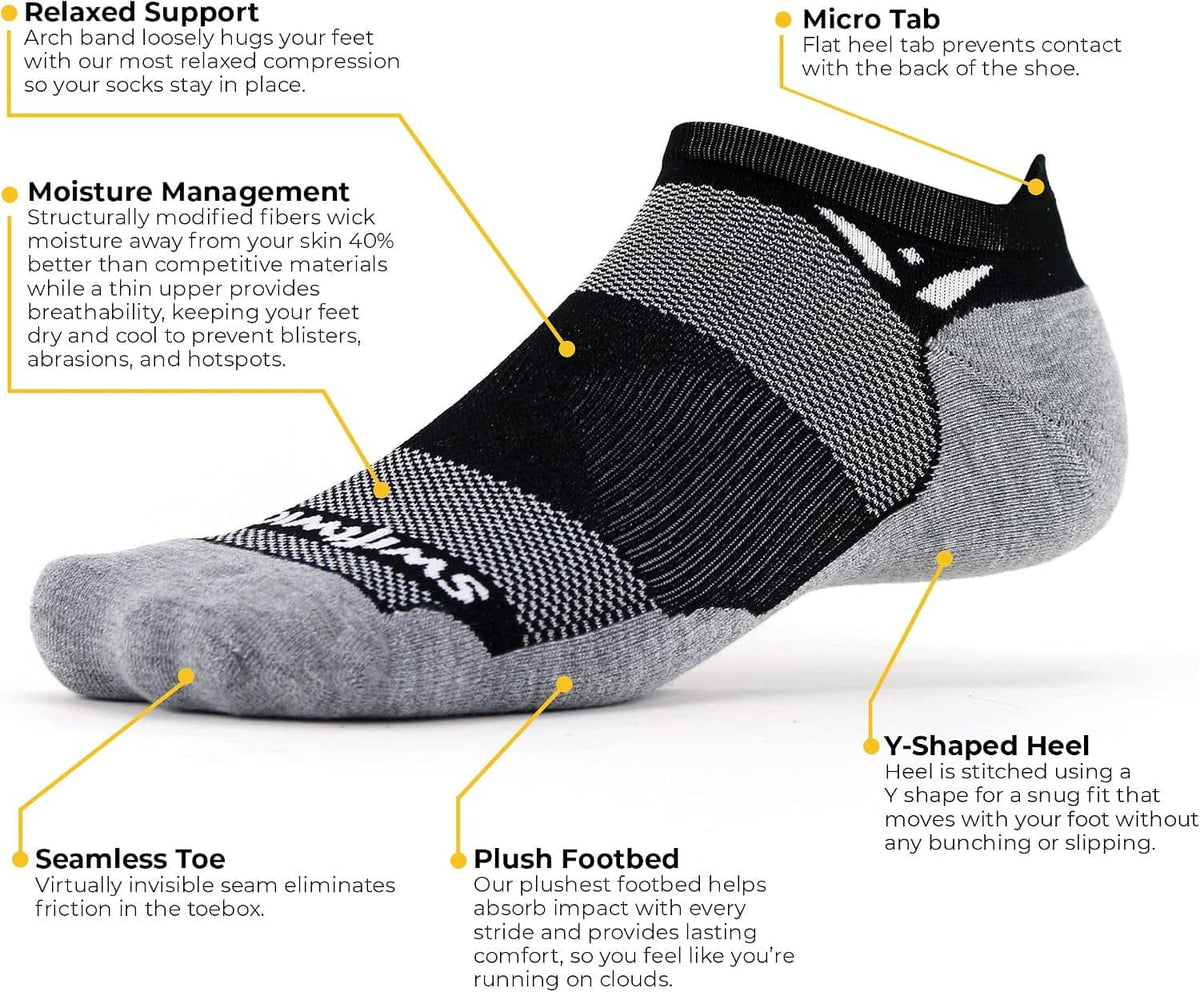 No-show socks feature graphic, dark gray and light gray with cushioned heel