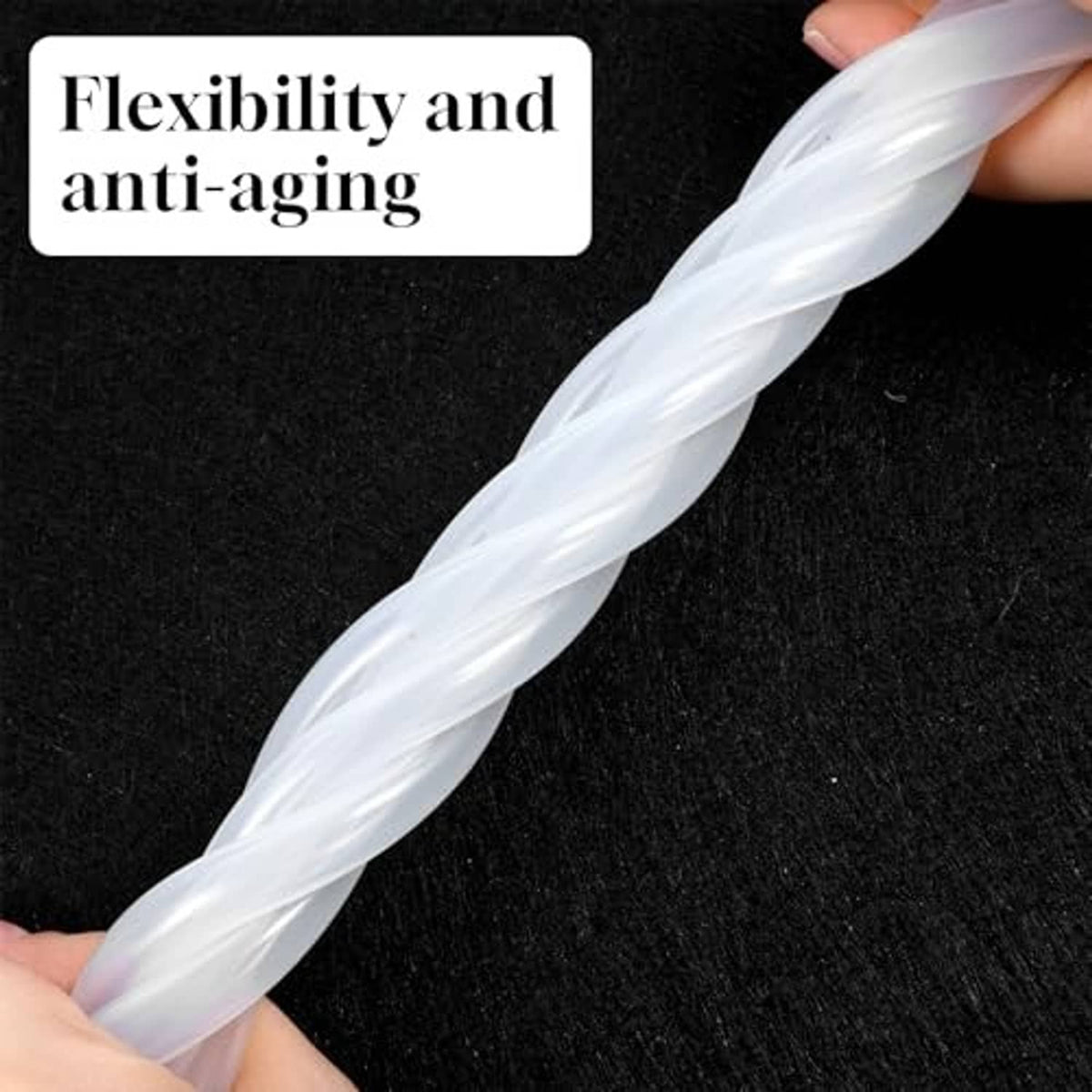 Flexible transparent silicone tubing stretched in an arc, clear smooth wall