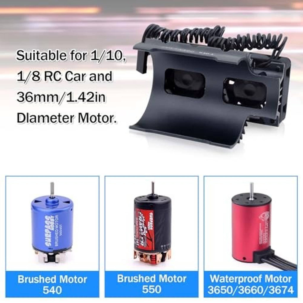 Black dual RC motor cooling fan bracket compatible with 36mm motor diameter