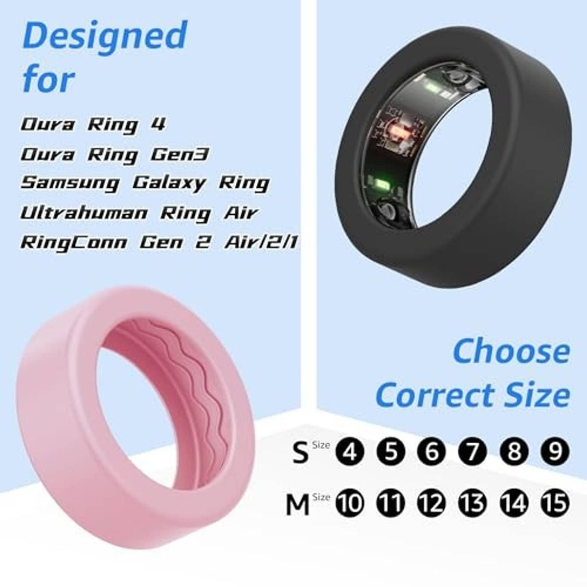 Pink silicone ring cover with size guide dots for selecting correct fit