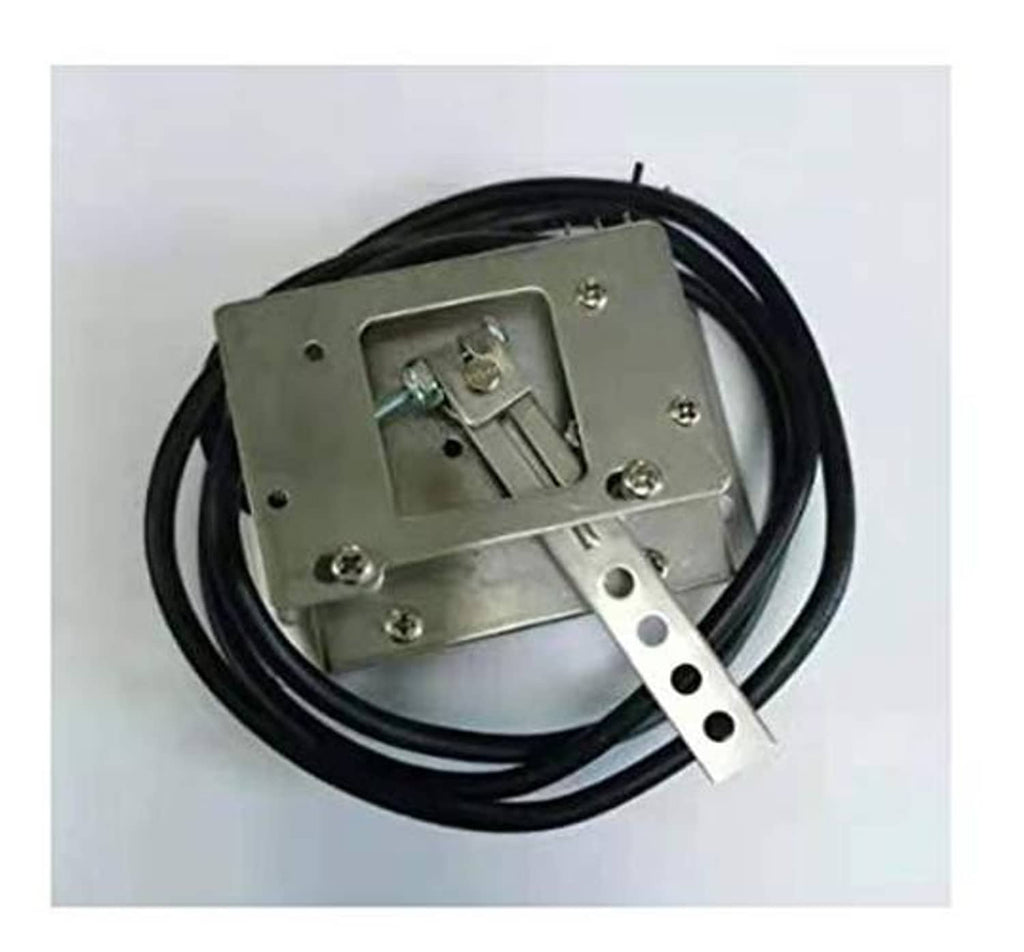 Metal control box with switch and black wiring harness, front panel with screws