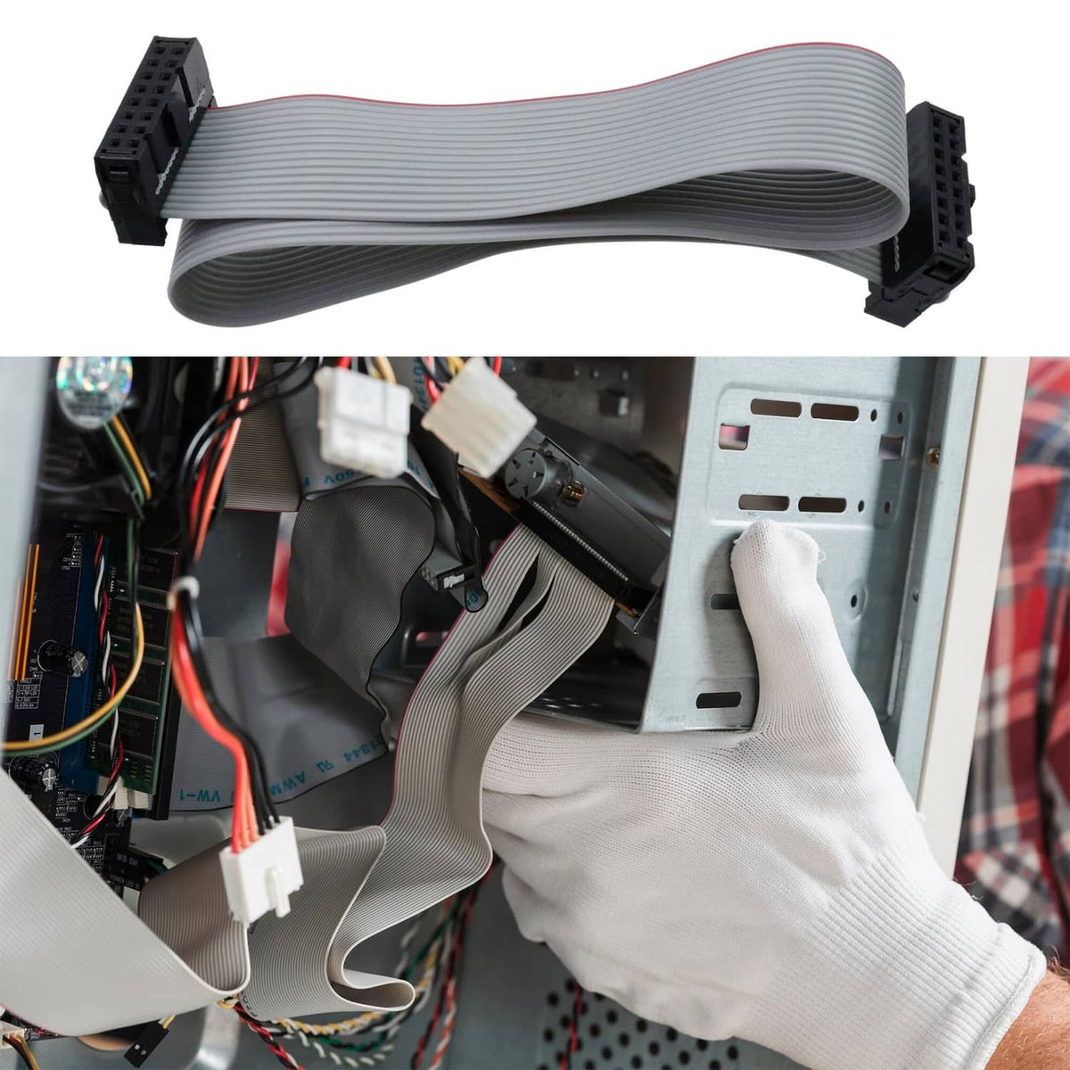 30 cm flat ribbon cable with two black 16-pin IDC connectors