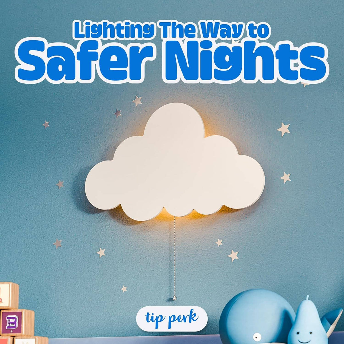 White cloud wall night light with warm glow and hanging pull cord