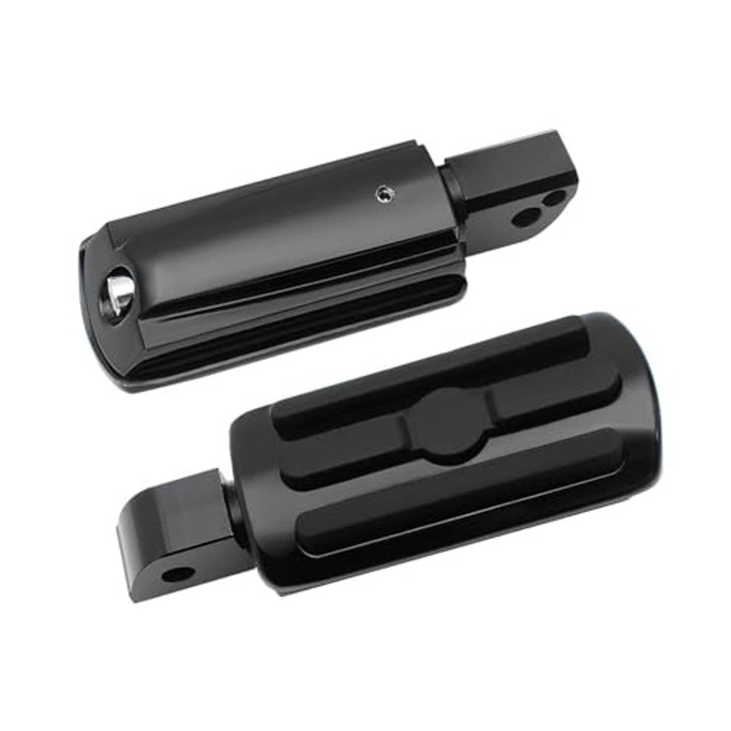 Black motorcycle passenger foot pegs with mounting brackets and Allen wrench
