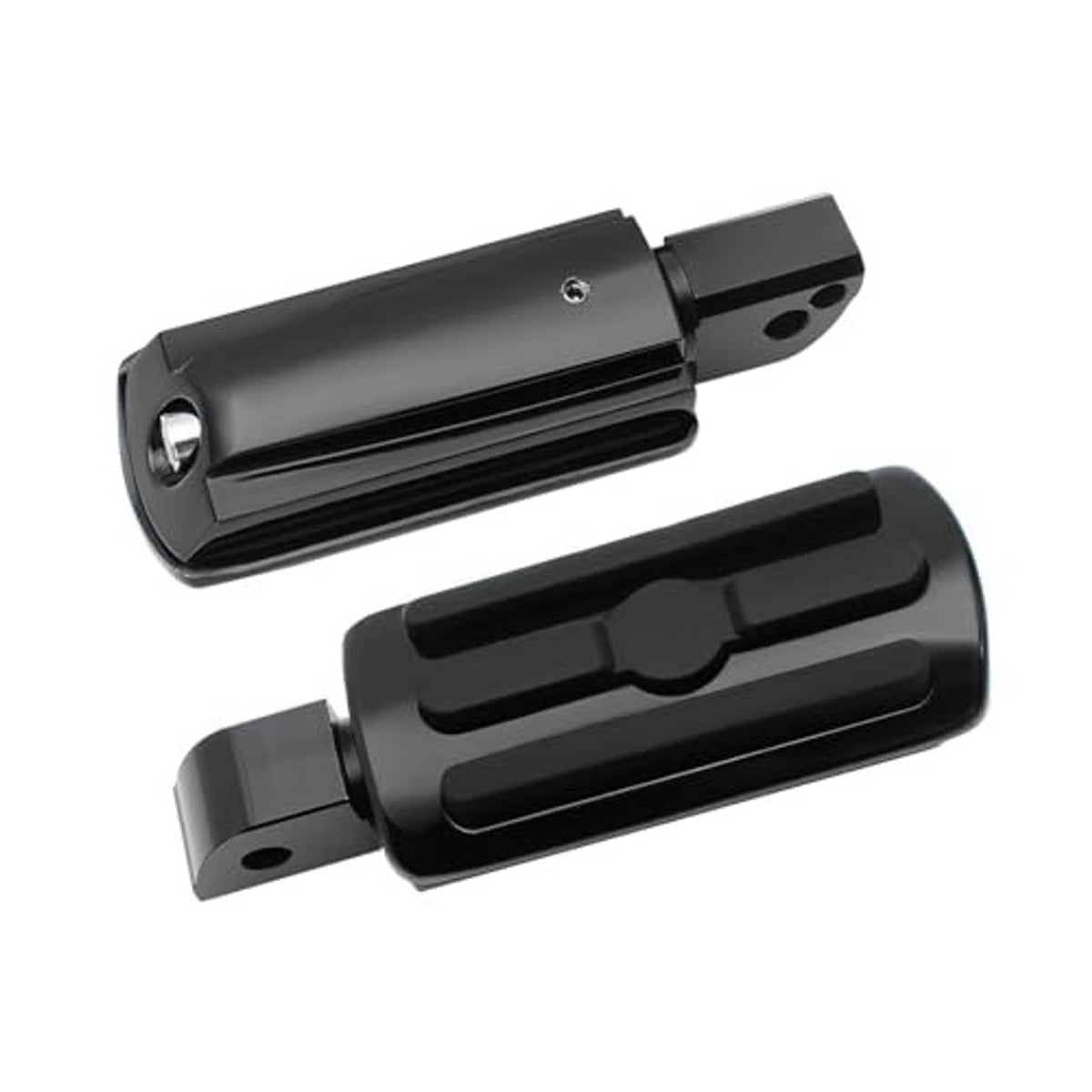 Black motorcycle passenger foot pegs with mounting brackets and Allen wrench