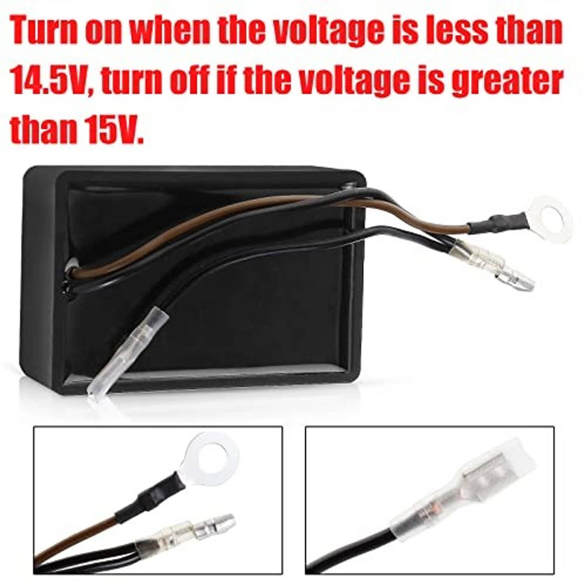 Black RPM rev limiter with two wire leads and insulated terminals for wiring