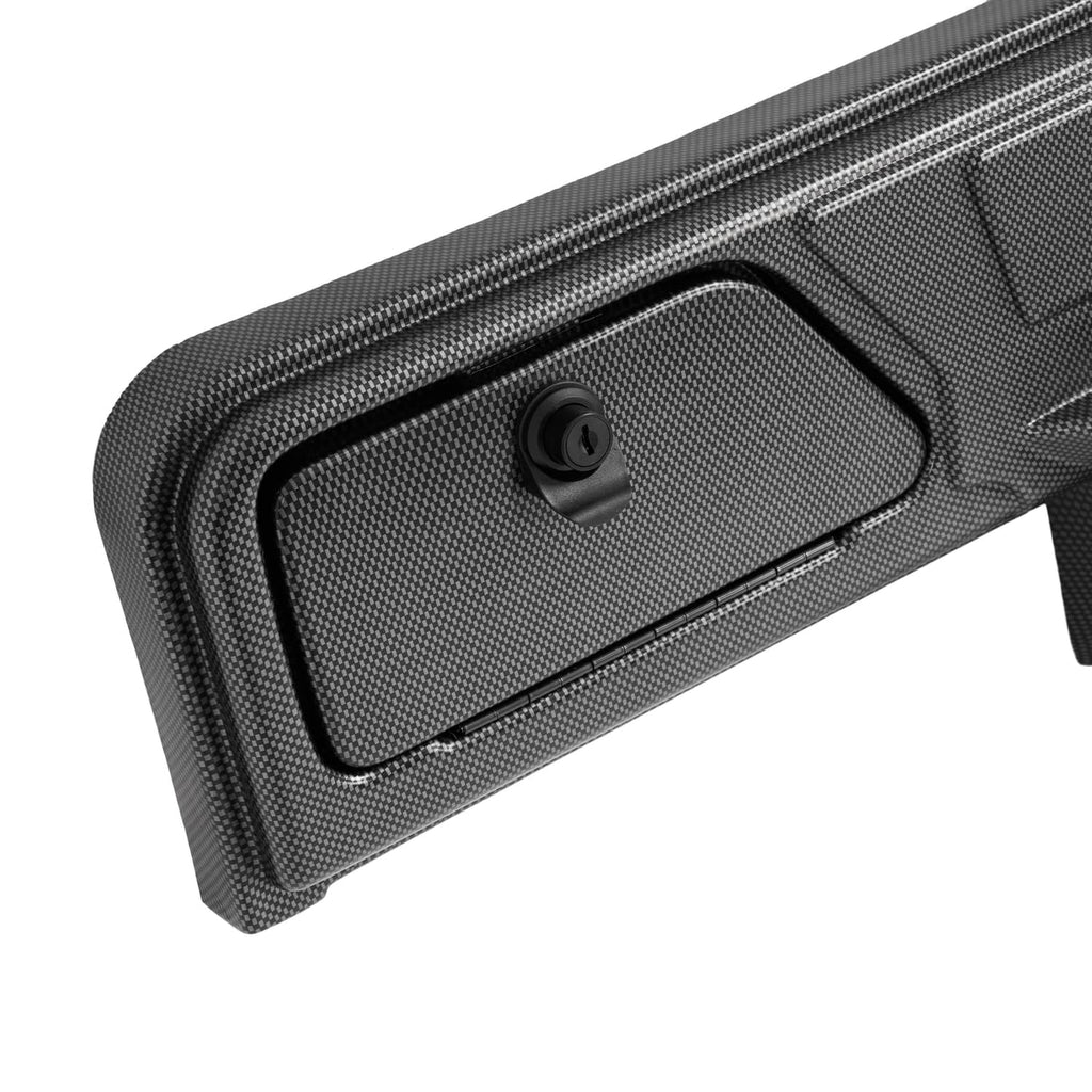 Carbon fiber style dashboard dash cover with recessed key slot and long trim line