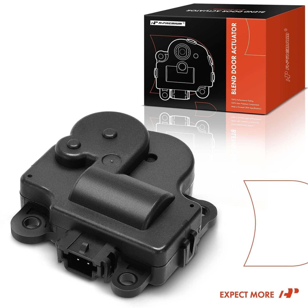 Black blend door actuator with orange-labeled product box