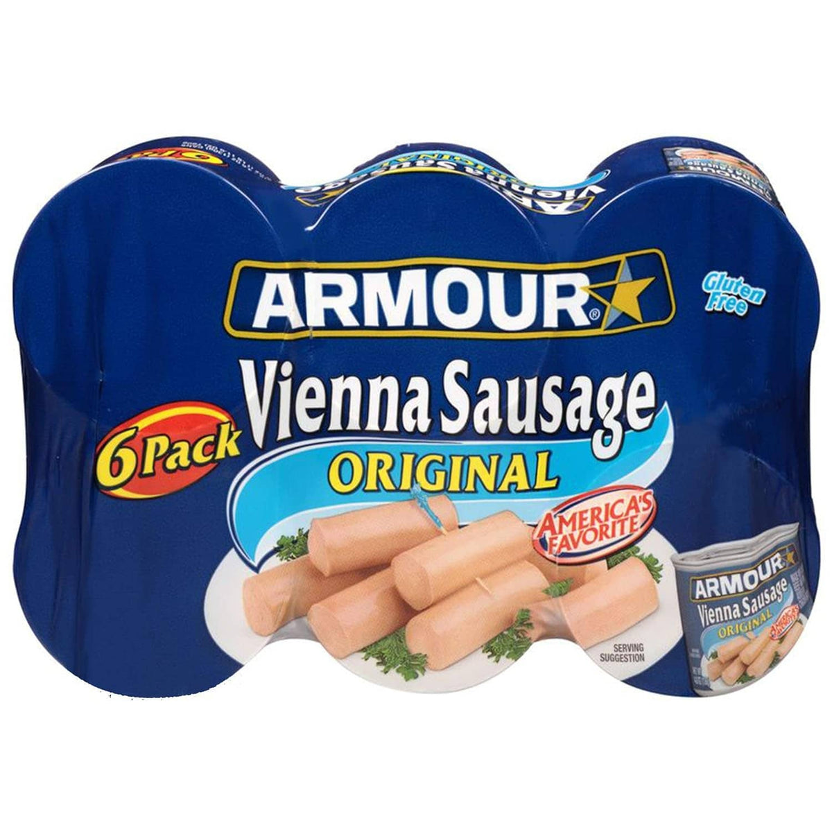 6-pack Vienna sausage canister with blue label, Original flavor