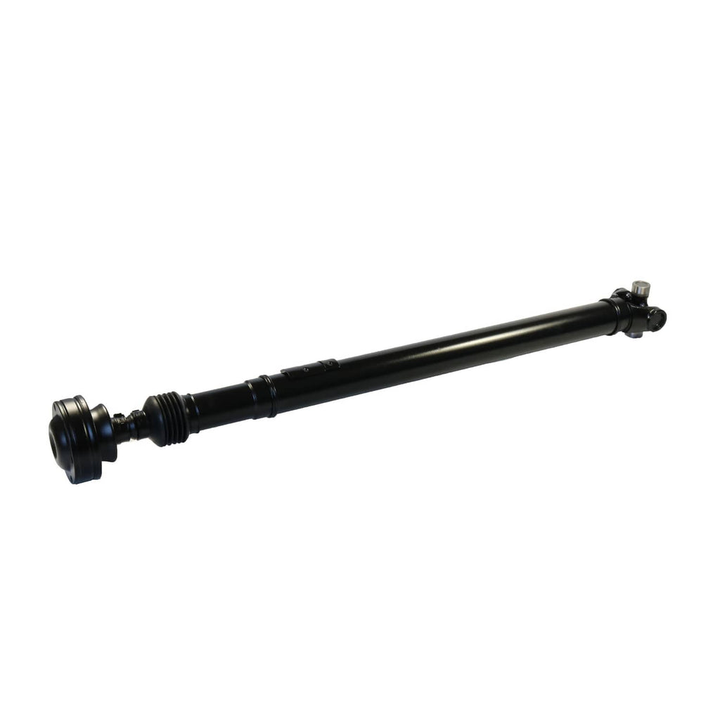 Front drive shaft propeller shaft, black with U-joint ends and cross hardware.