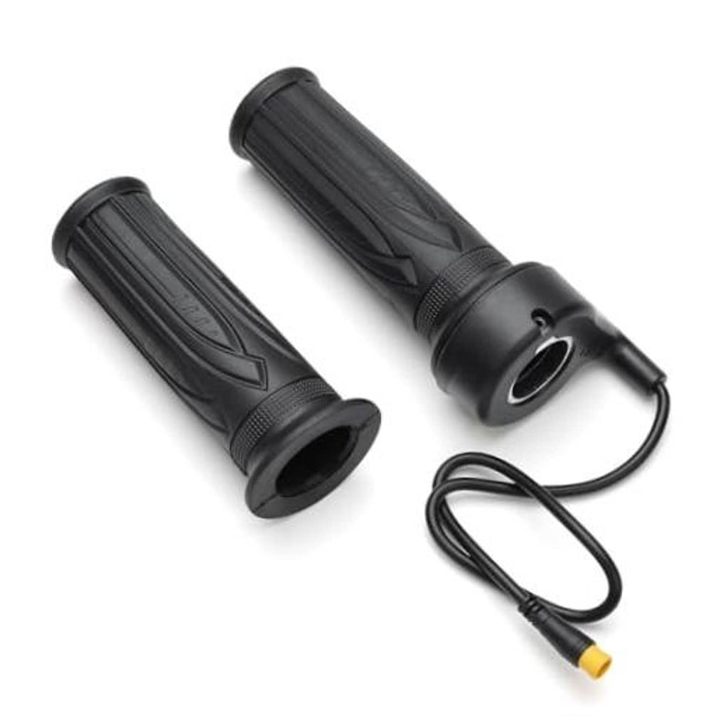 Black full-twist e-bike throttle grip set with cable and yellow plug