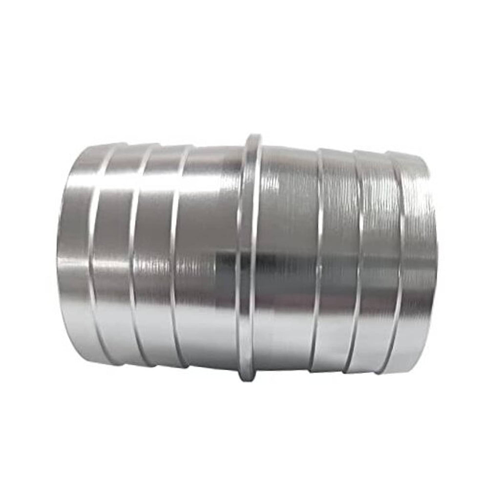 1-1/4 inch aluminum hose barb splice coupler with ribbed barbs, 1-1/4 in ends