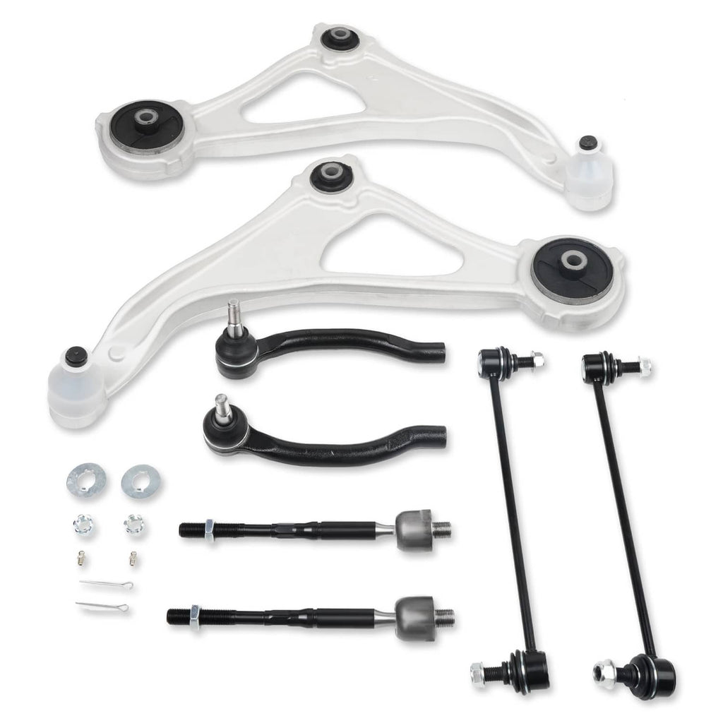 Front suspension control arm and tie rod kit with white arms and black bushings