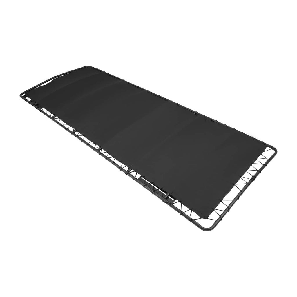 Golf cart sun top lying flat: black fabric panel on a rectangular wire frame