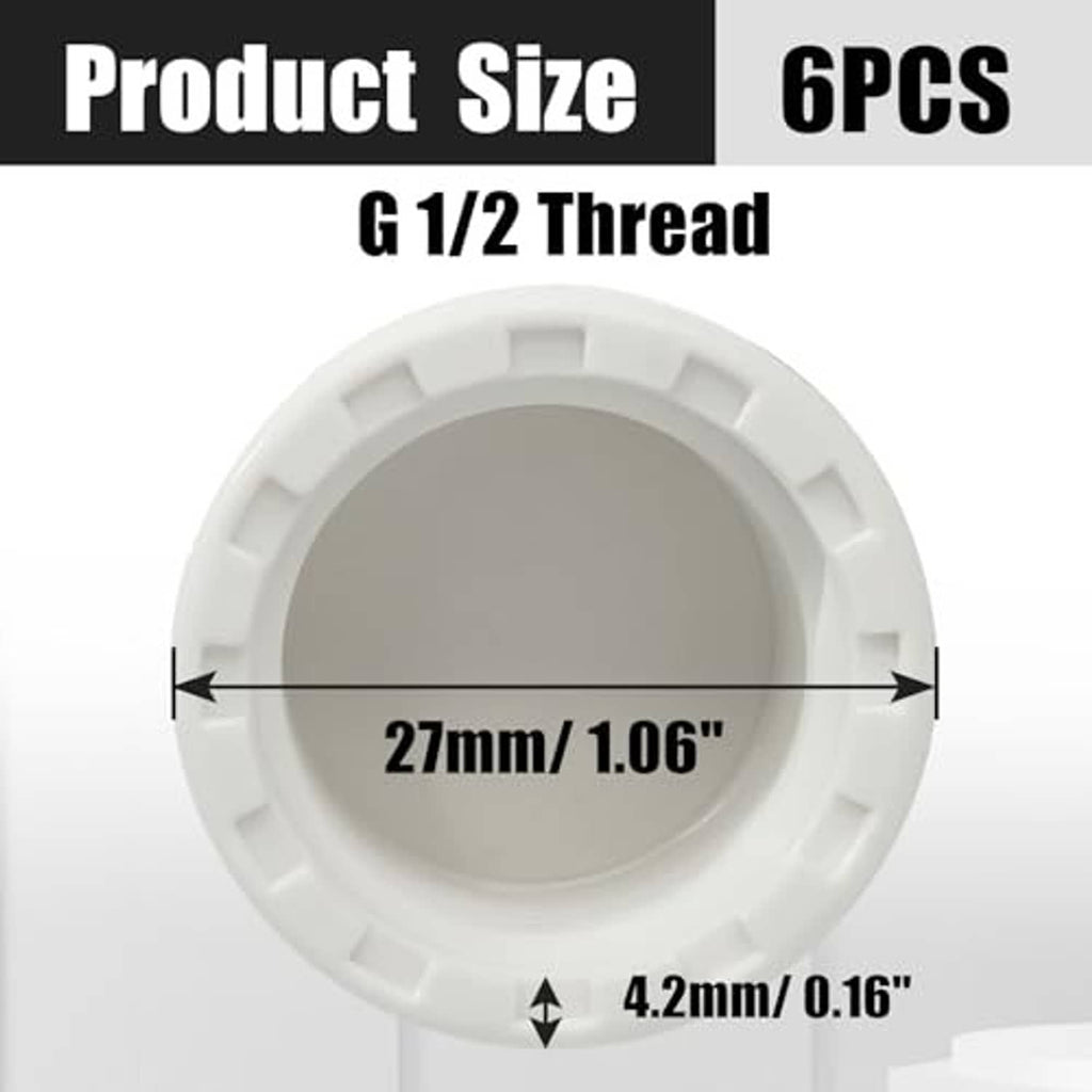 White PVC pipe end cap fitting with internal thread and ridged circular grip