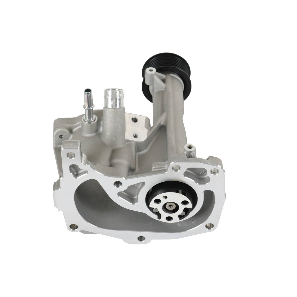 Supercharger snout housing with black pulley belt and front circular drive port