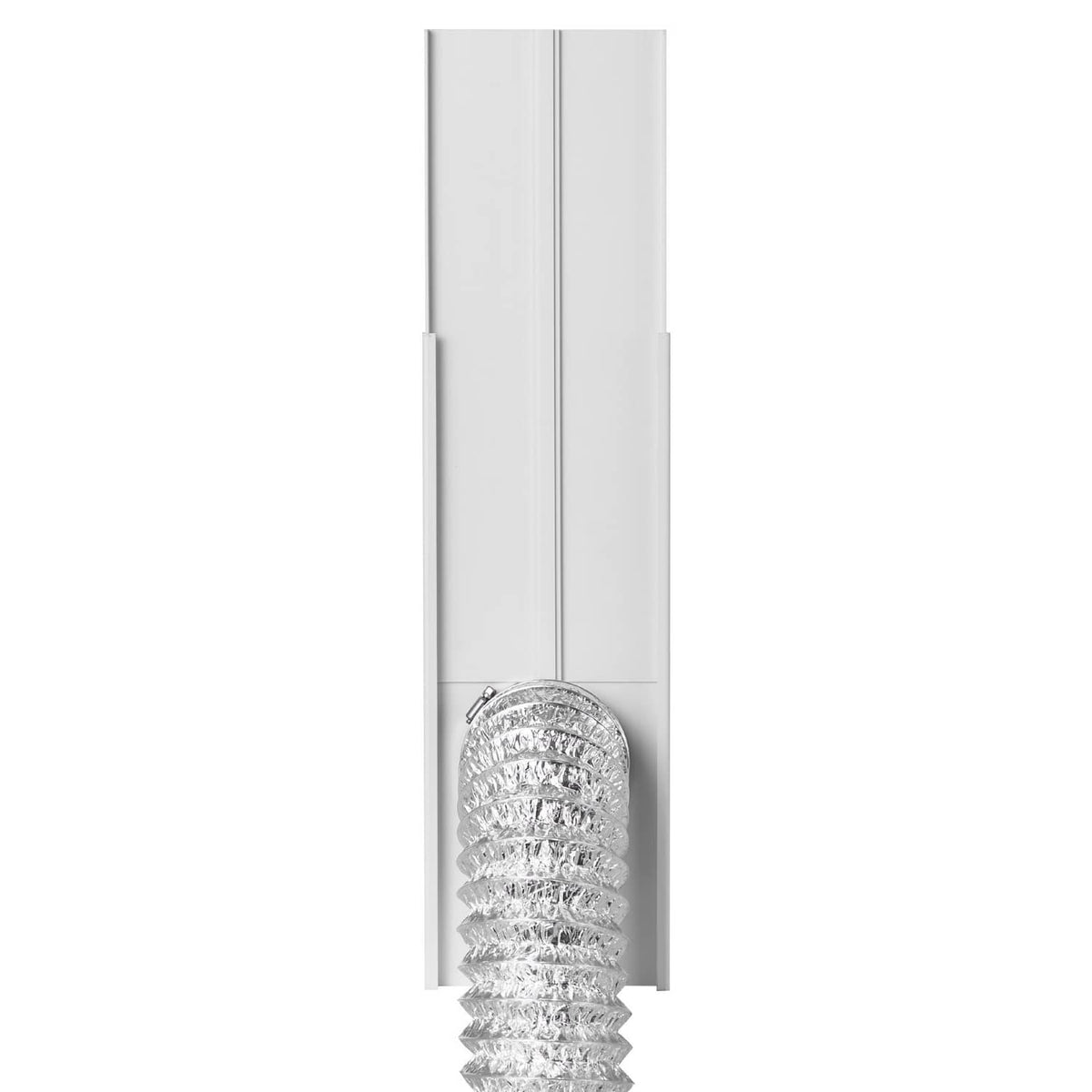 Dryer vent window kit with white sliding panel and 4-inch duct connector