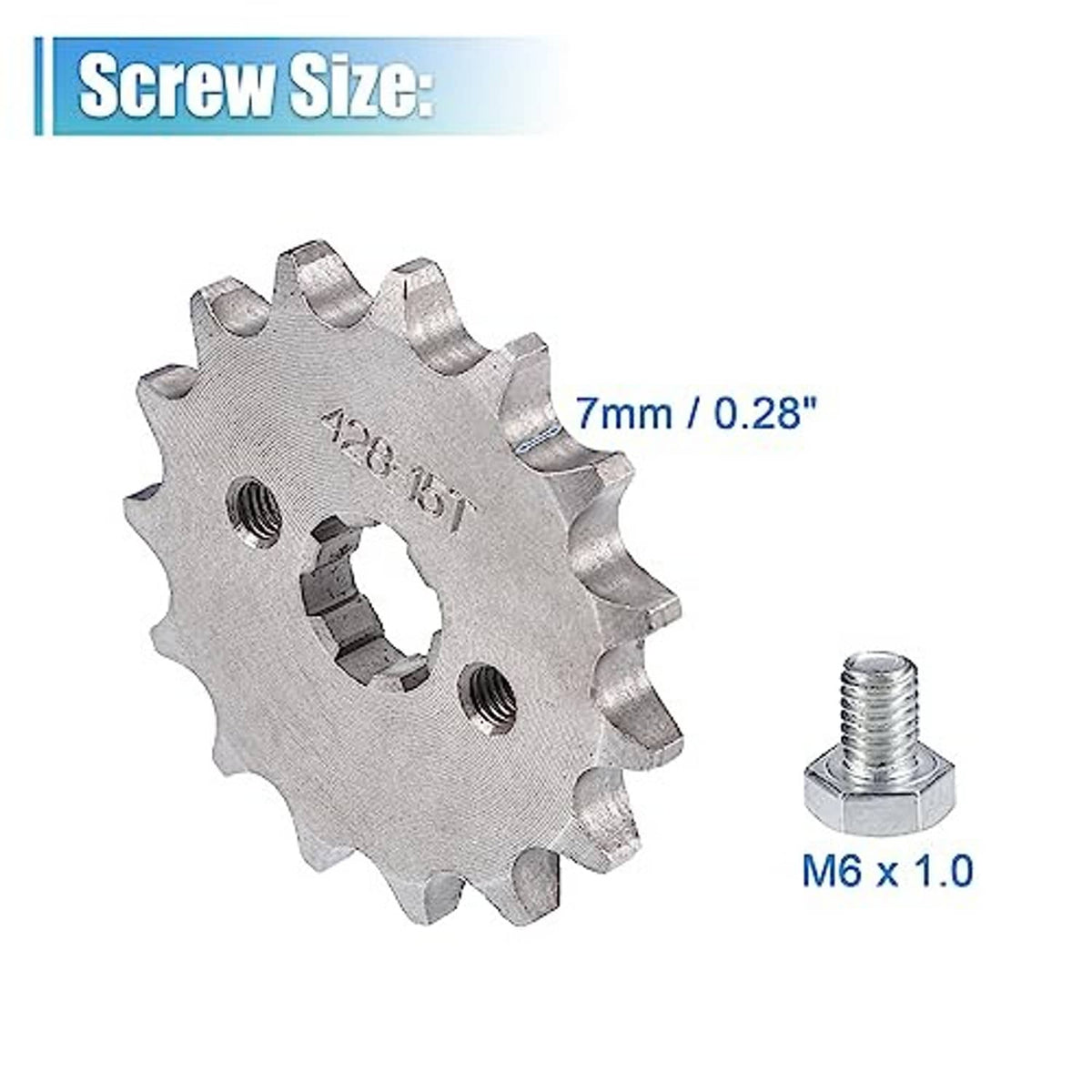 Motorcycle sprocket with mounting screw and M6x1.0 bolt shown