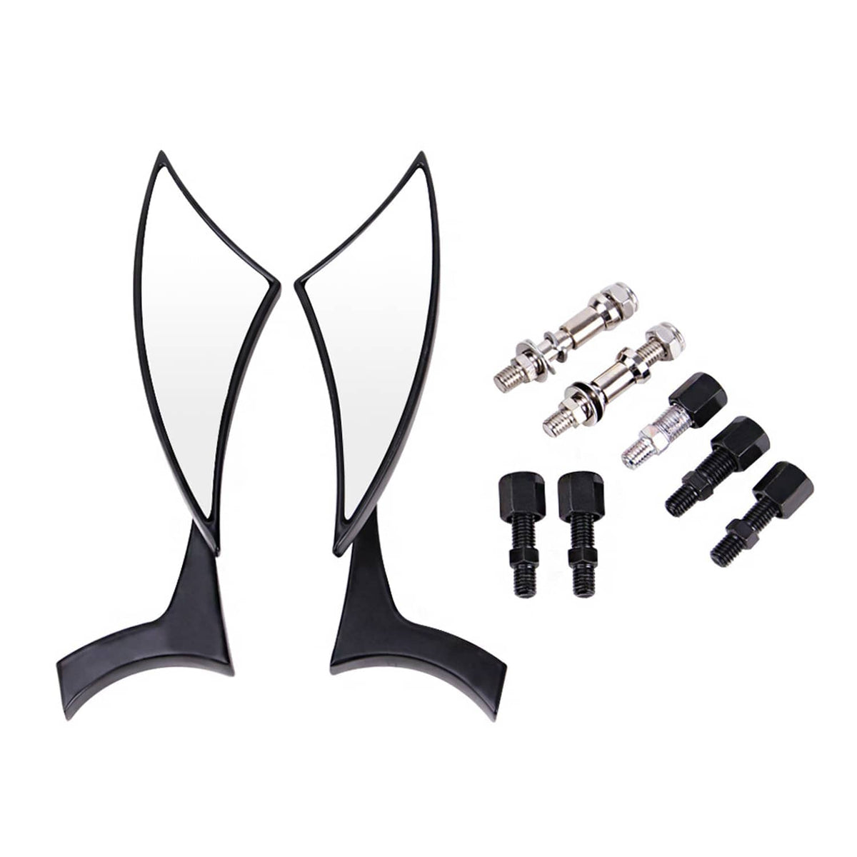 Blade motorcycle rearview mirrors set in black with mounting screws and studs