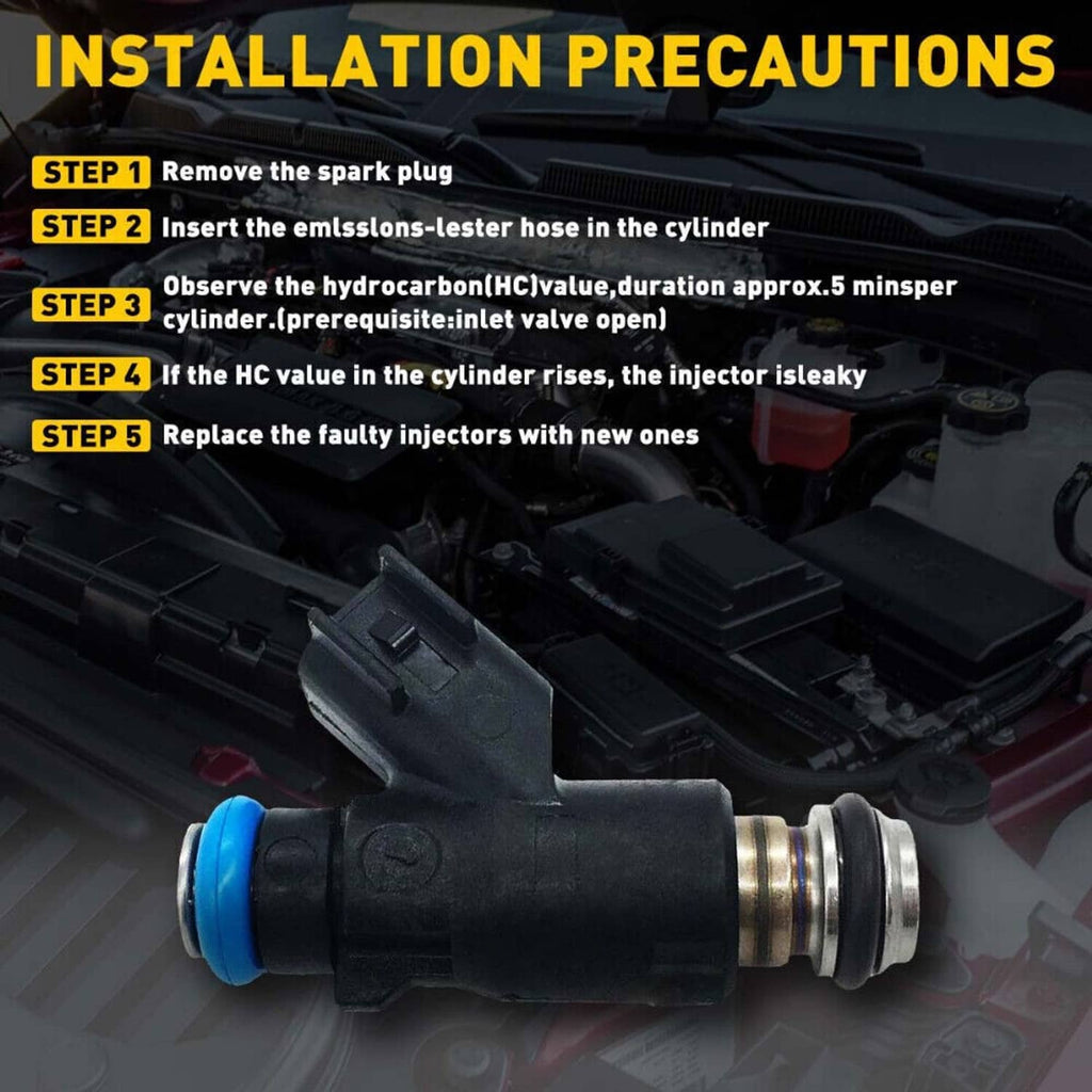 Fuel injector with blue O-ring seal and metal tip on engine bay