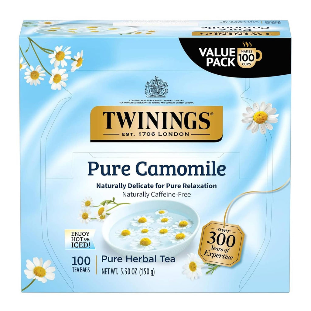 Pure Camomile herbal tea bag box, naturally caffeine-free, 100-count Twinings