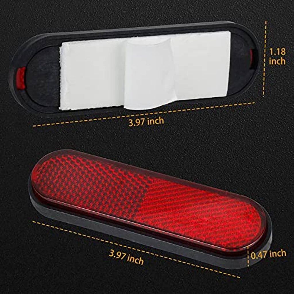 Red oval reflective motorcycle reflector sticker with white adhesive backing; 3.97 in