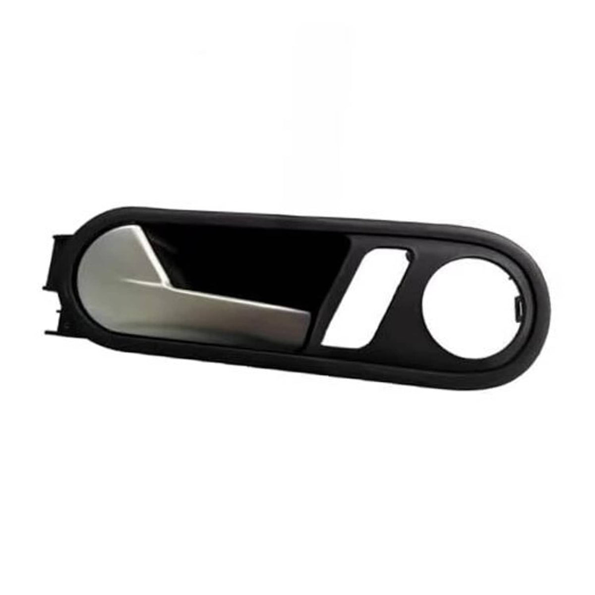 Interior left driver door handle cover, black with beige insert and oval cutout