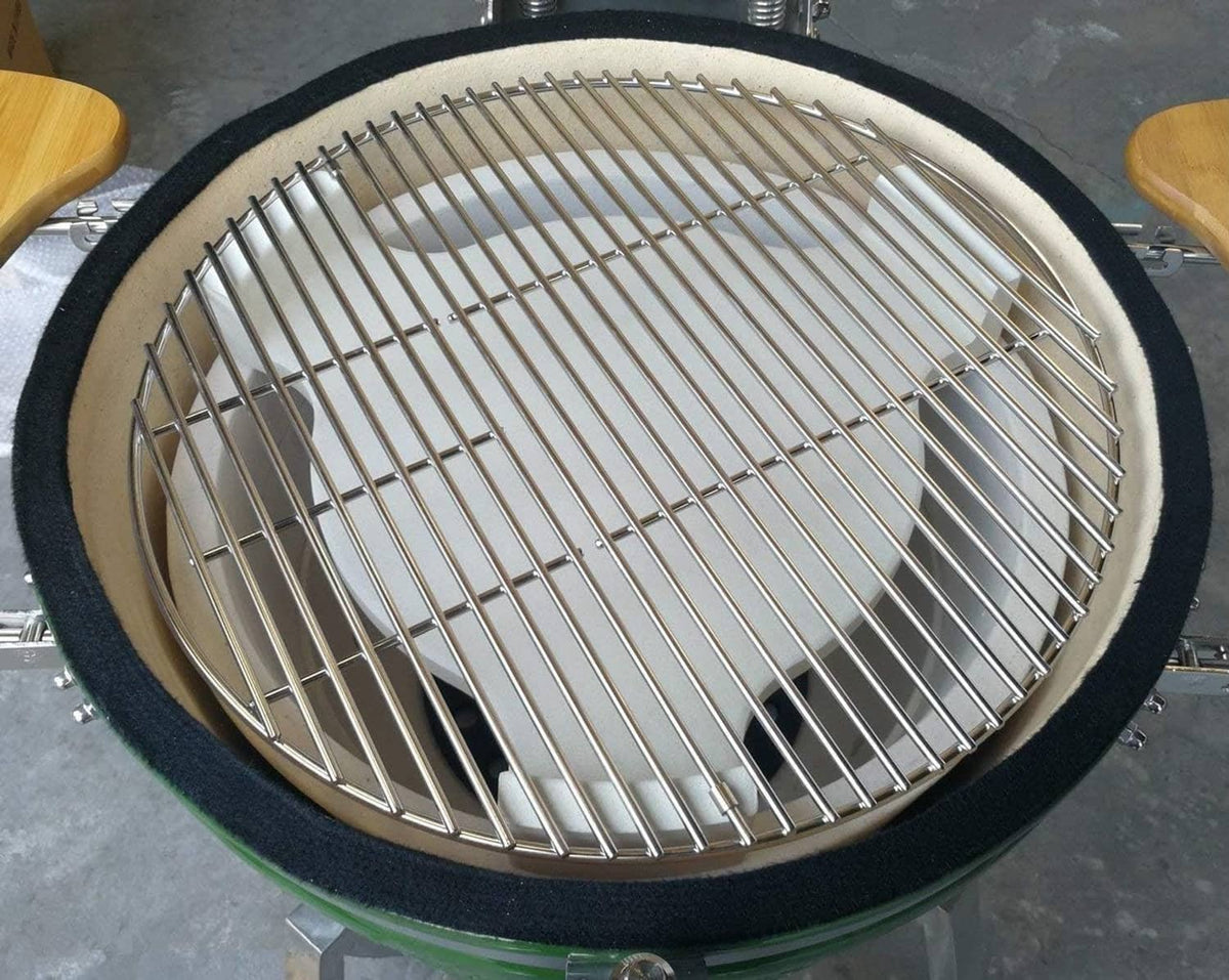 Stainless steel grill cooking grate, round wire grid with support ring