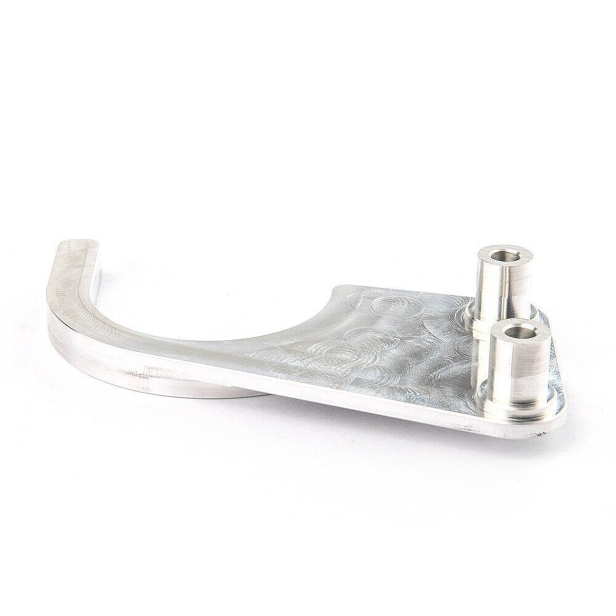 Silver timing chain guide bracket with U-shaped channel and two raised mounts.