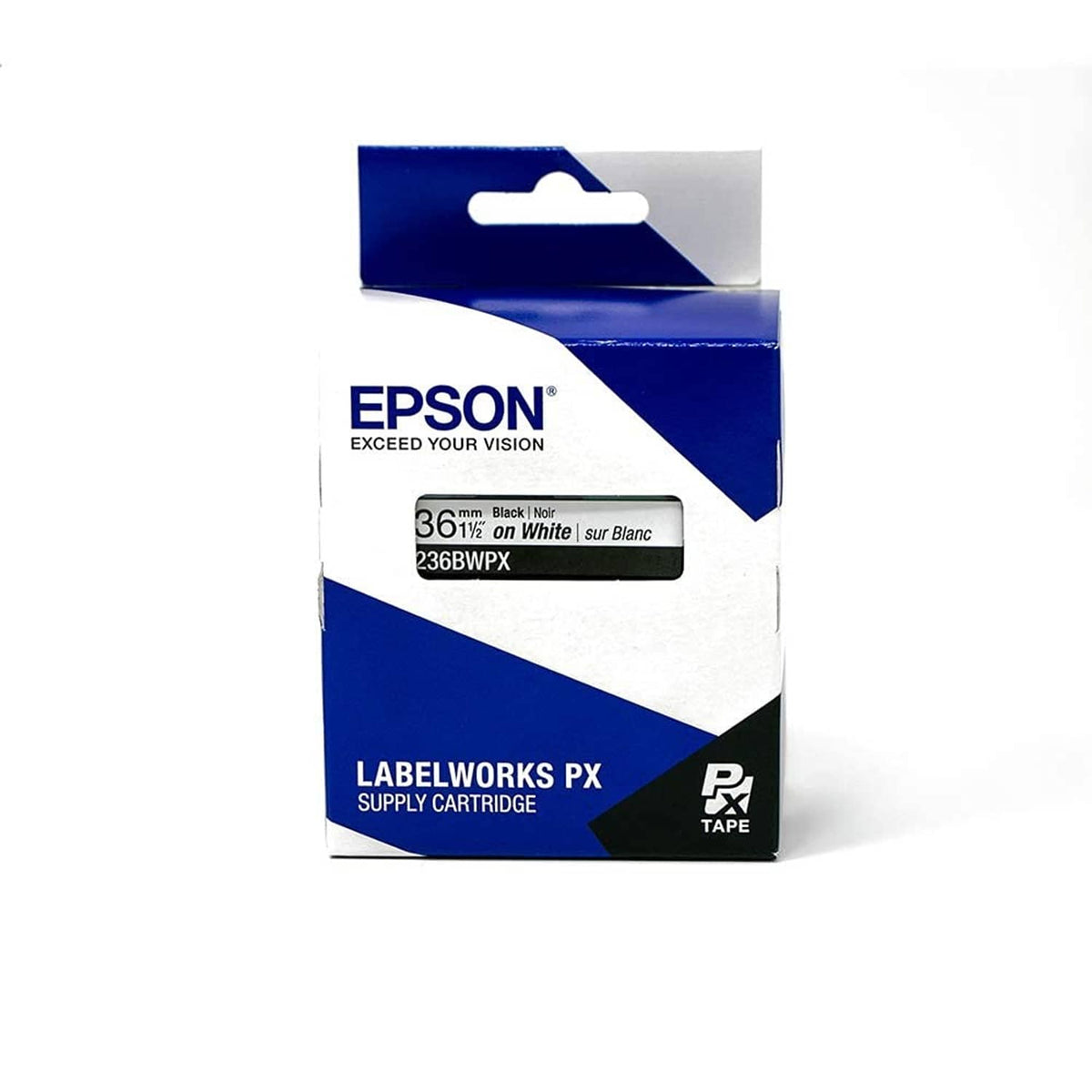 Label tape supply cartridge box, black on white, 36.5mm tape