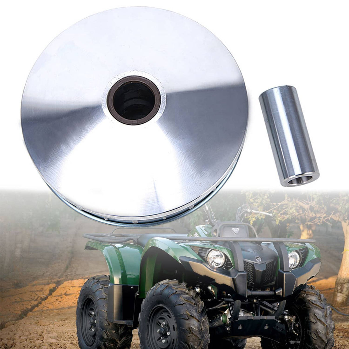 Silver sliding sheave pulley with central hub opening and cylindrical pin
