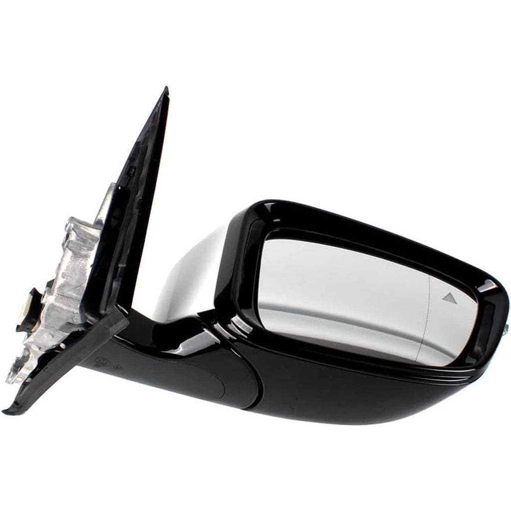 Passenger side mirror assembly with blind spot indicator, black housing and silver glass