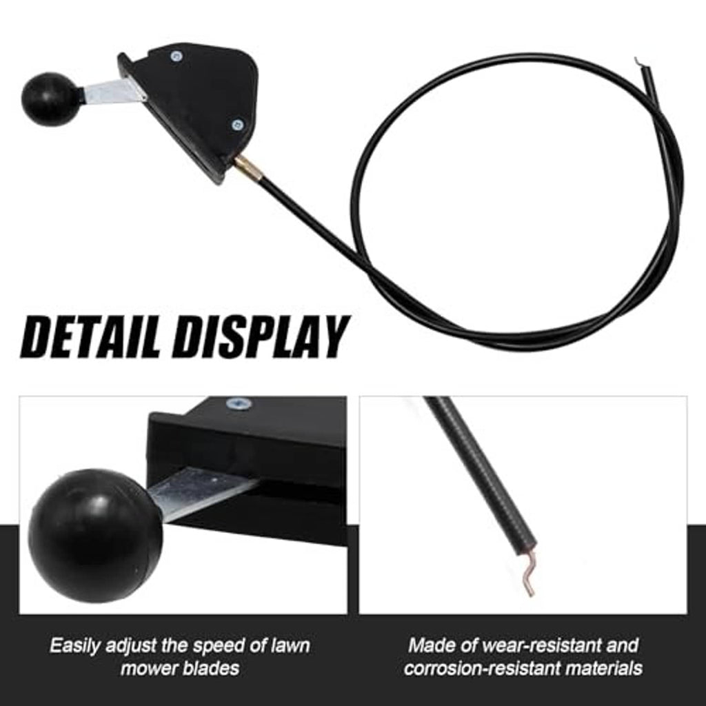 Throttle cable detail view with triangular lever, ball knob, and black cable