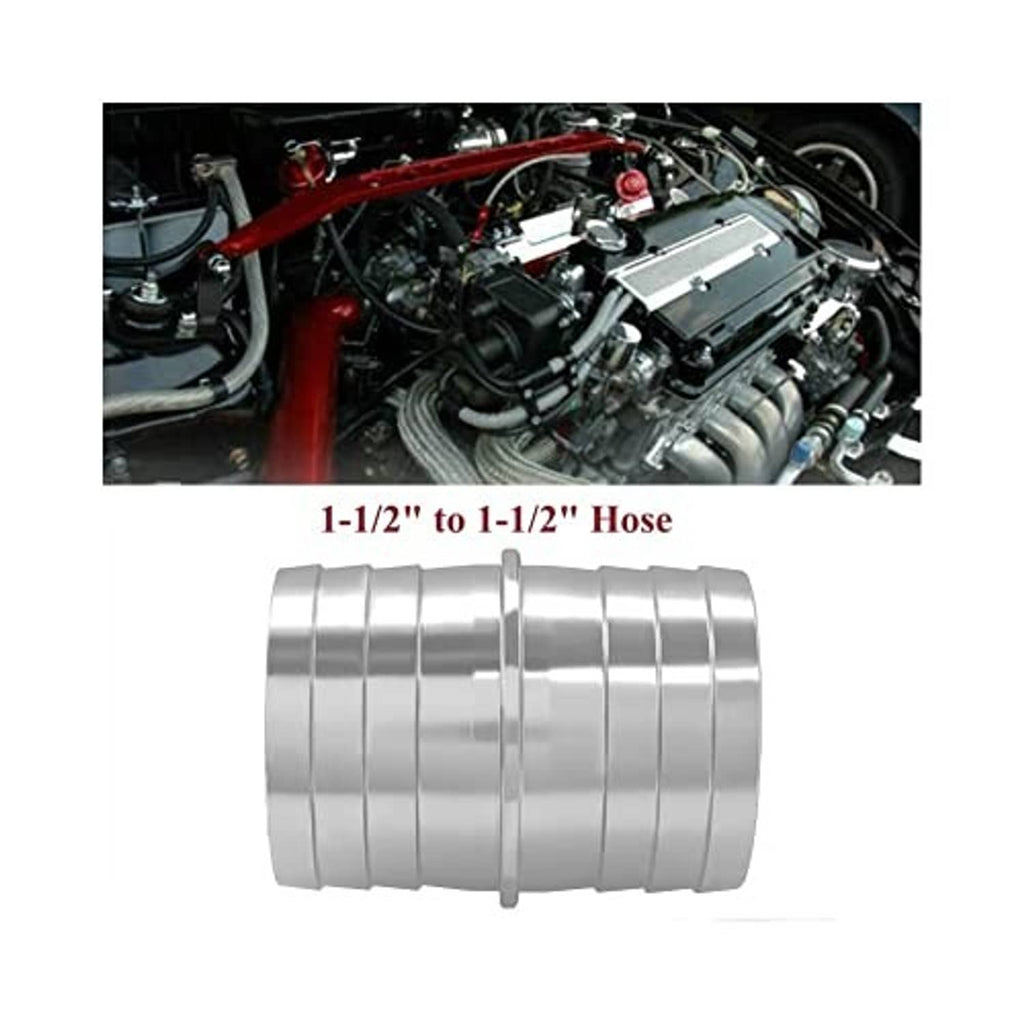 Silver metal hose barb coupler with ridged sleeves for radiator hose splice