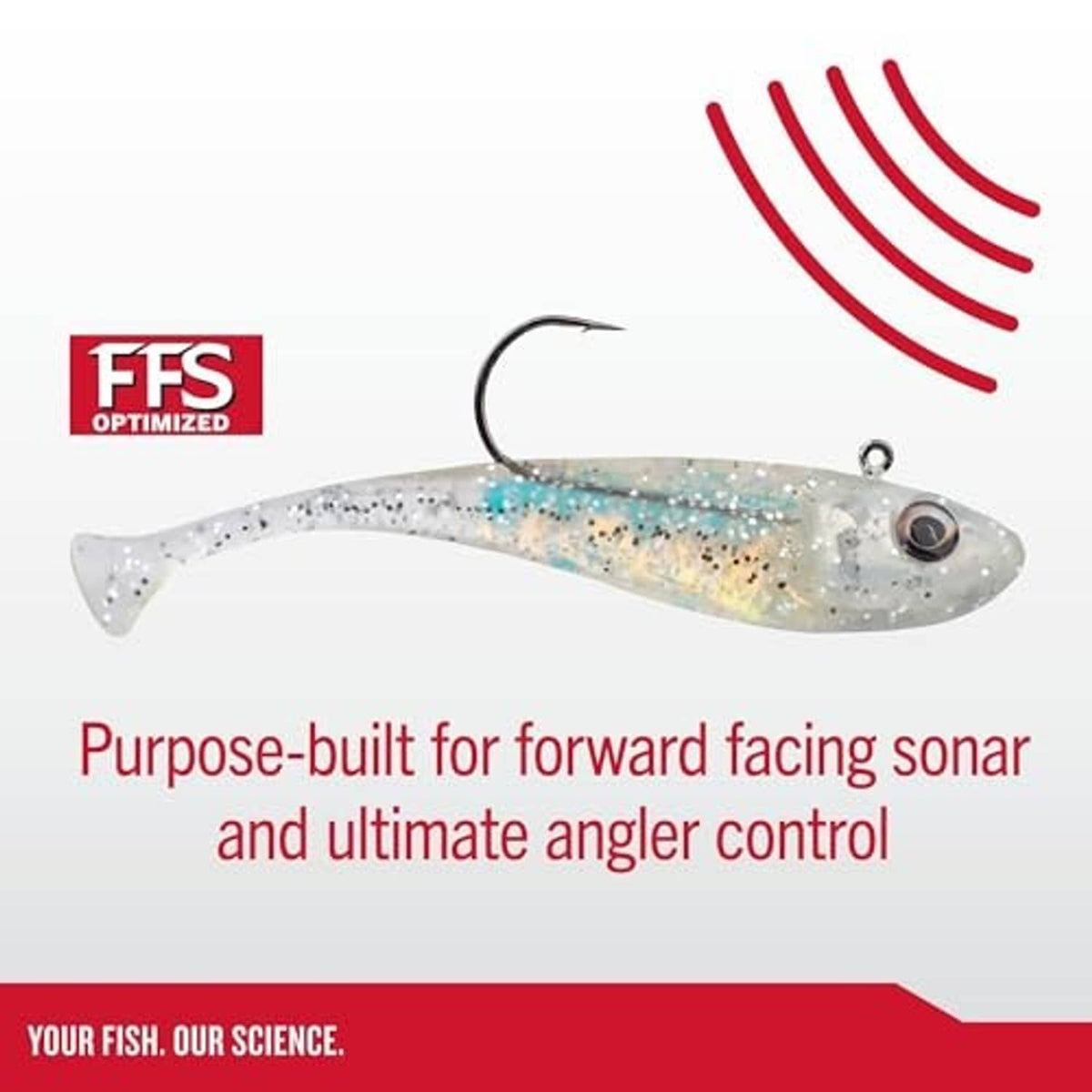 Light gray-blue soft plastic swimbait with jig head and hook, speckled finish