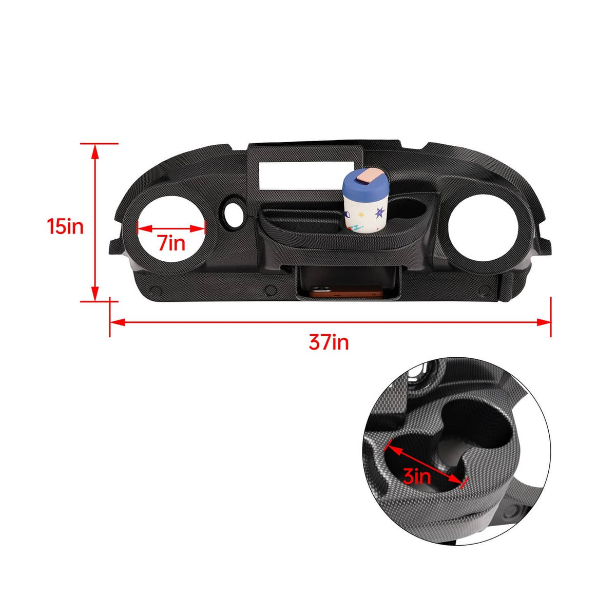Golf cart radio dash cover with two large speaker openings and a center rectangular slot.