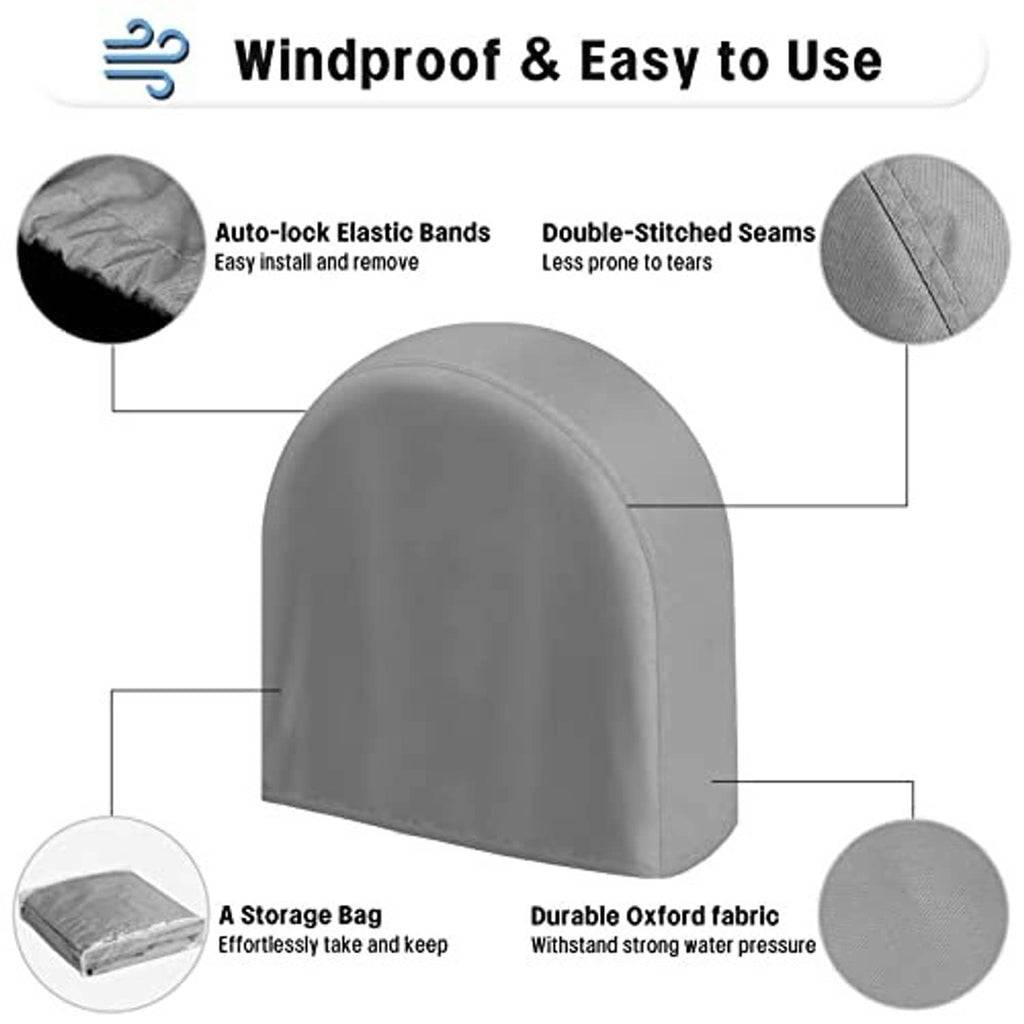 Gray tire cover with elastic bands and double-stitched seams plus storage bag