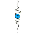 Blue gazing ball spiral wind spinner, hanging metal helix with swivel hook