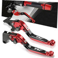 Red and black motorcycle brake and clutch lever set with folding CNC-style levers