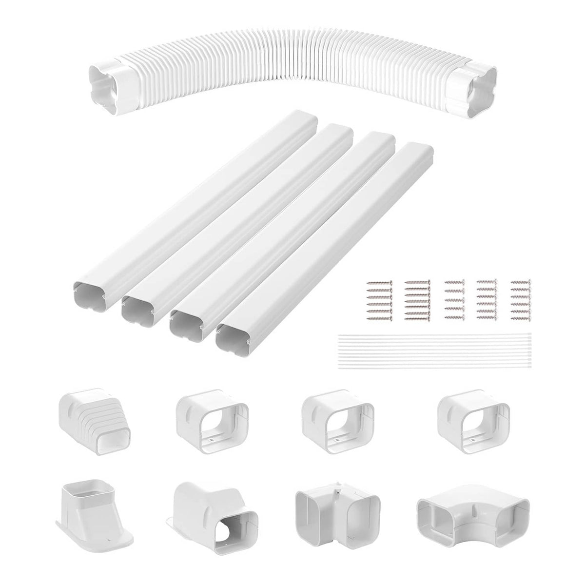 White line set cover kit with curved corner cover, straight sections, and fitting brackets
