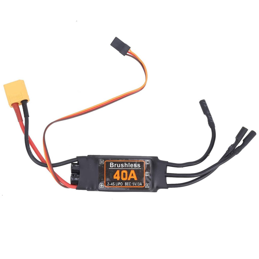 RC airplane brushless ESC with black casing and multi-wire connectors