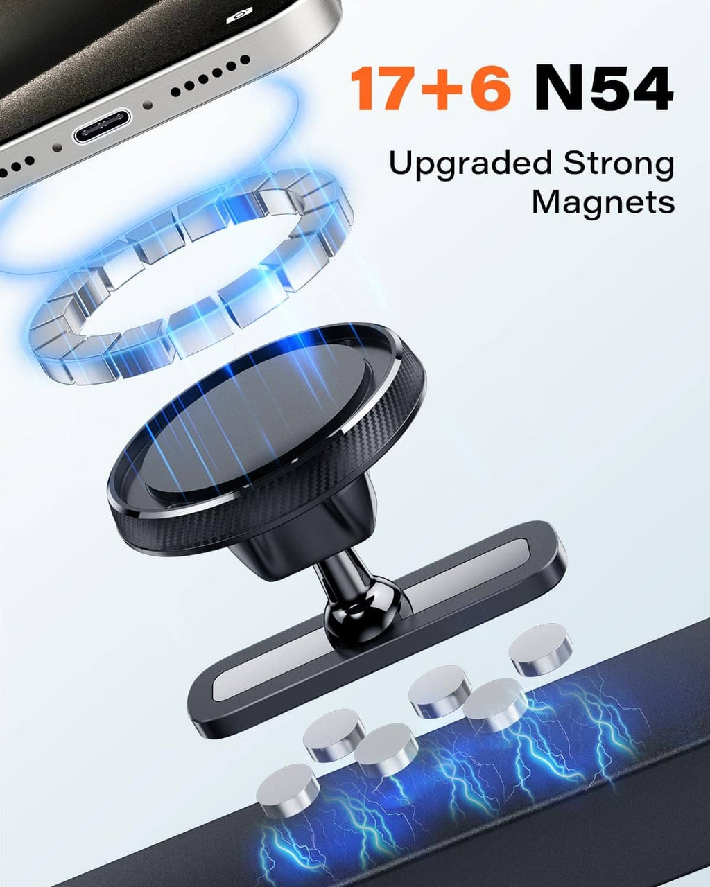 Black magnetic phone holder base with glowing magnet ring and blue light