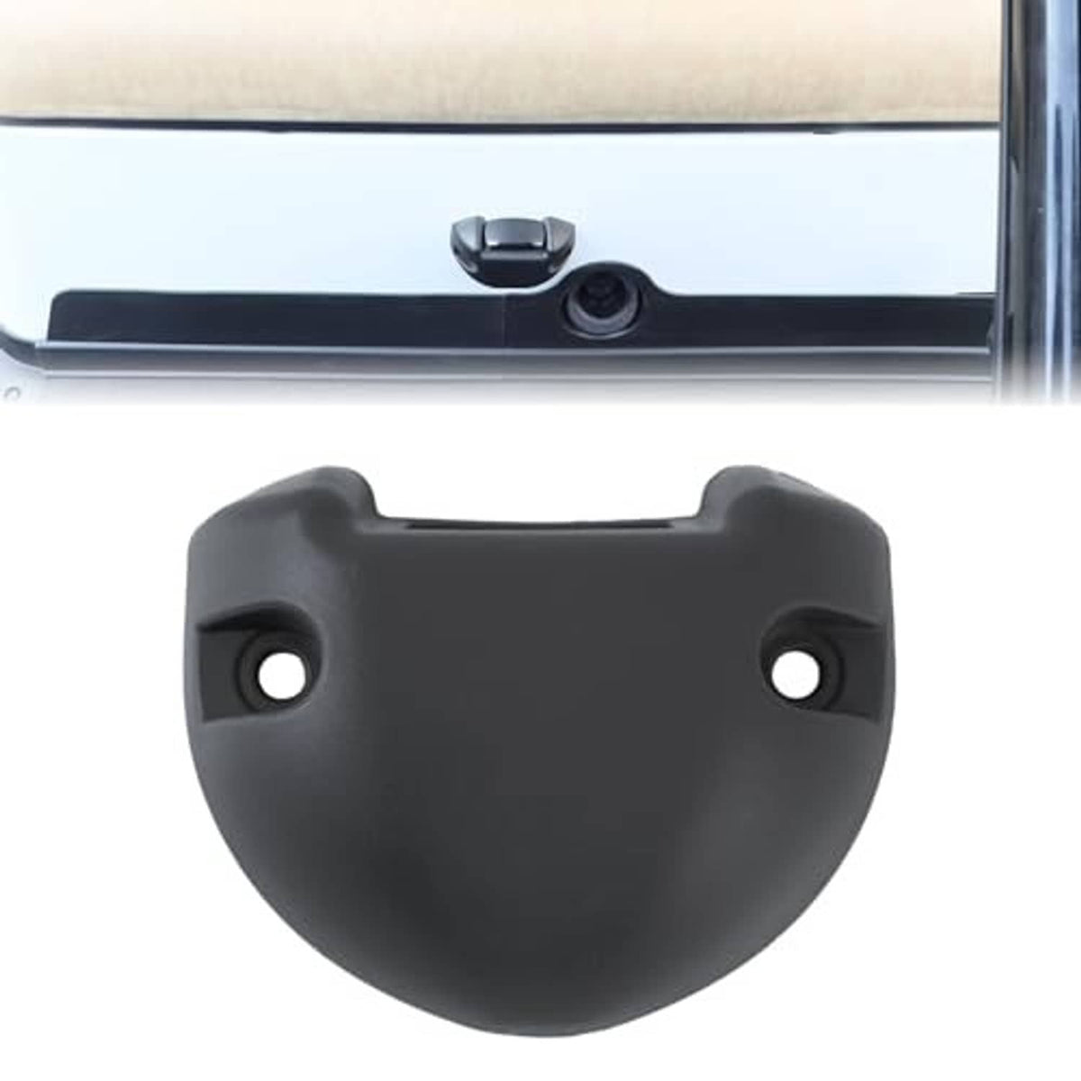 Black rocker switch base cover with two side mounting holes and curved shield shape