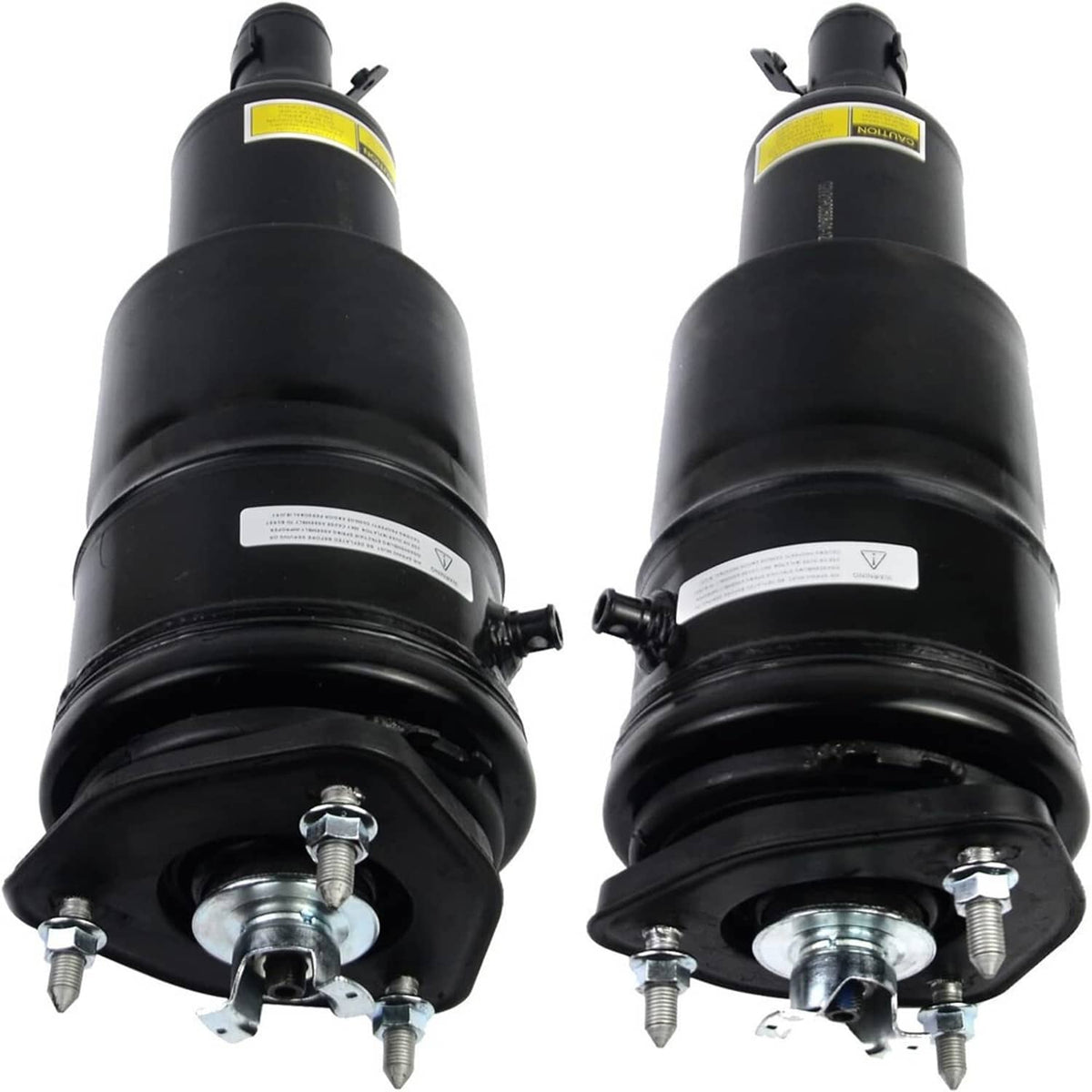 Front air suspension strut pair with mounting studs and spring perch tops