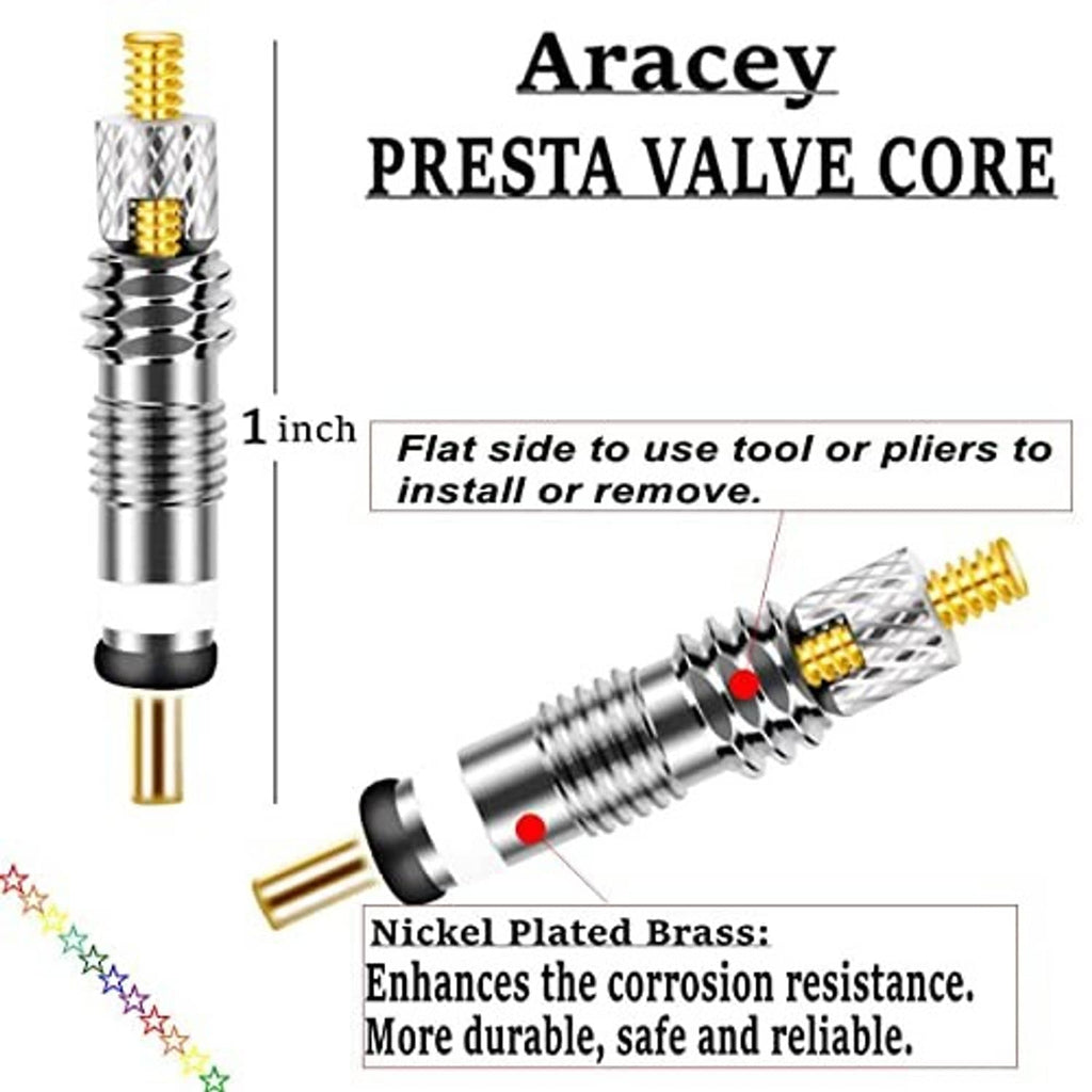 Presta valve core with gold insert and chrome body