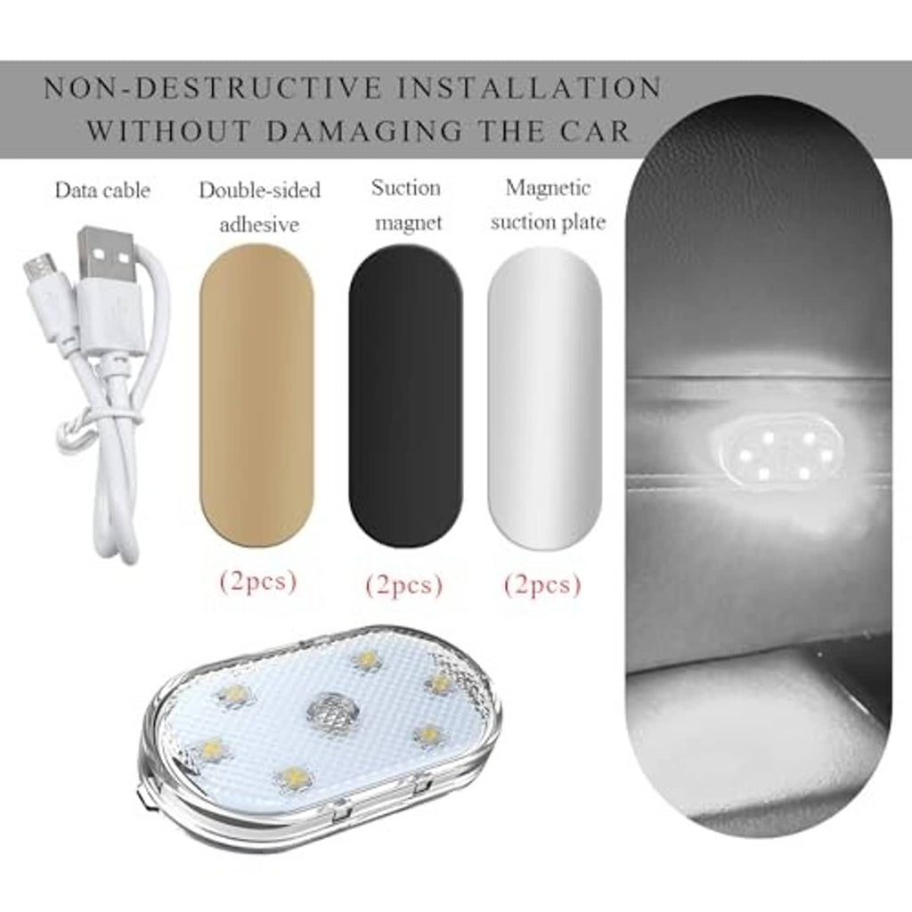 Two oval LED lights with magnetic base and adhesive mounting plates