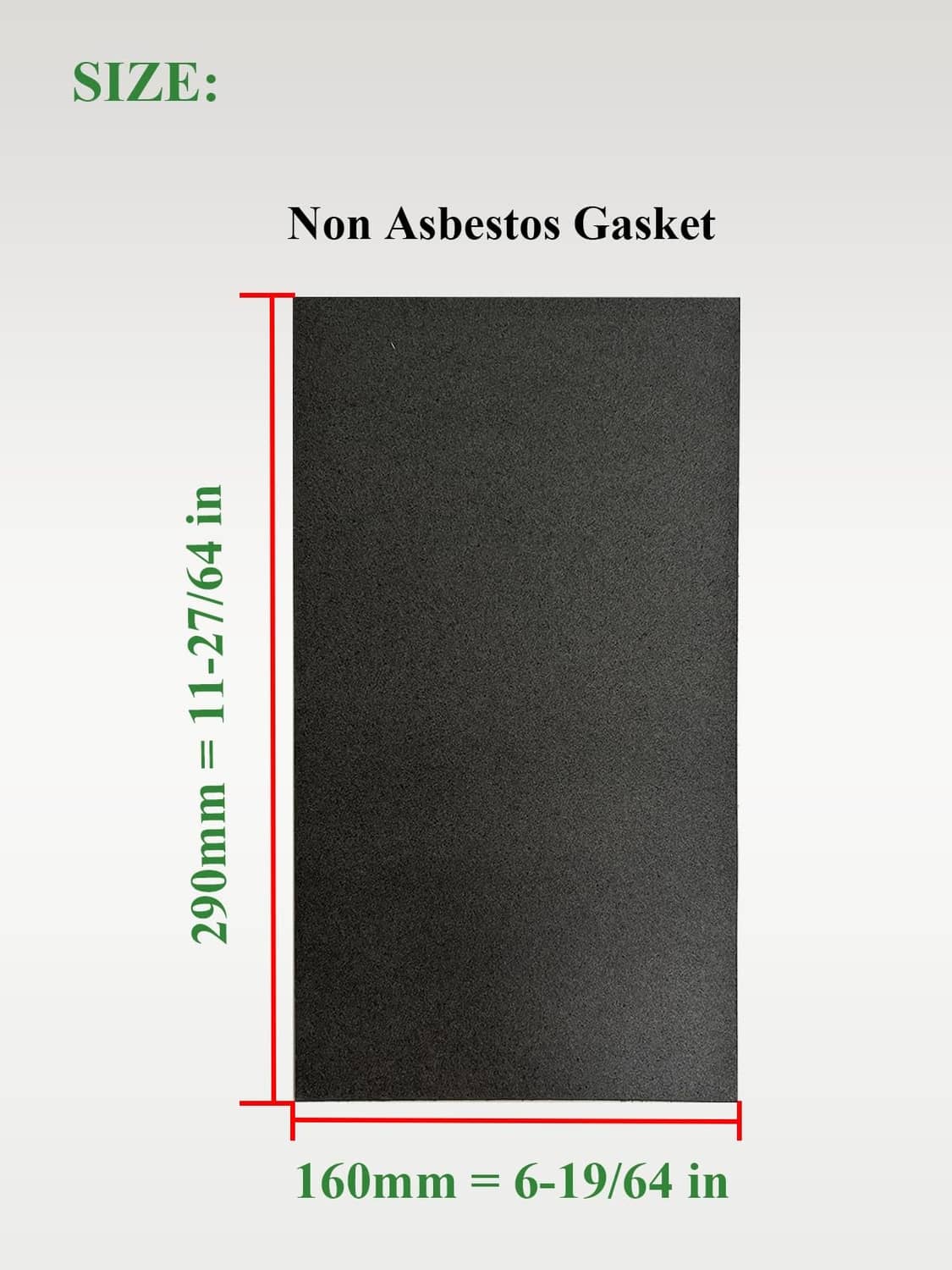 Black non-asbestos gasket sheet with size measurements diagram