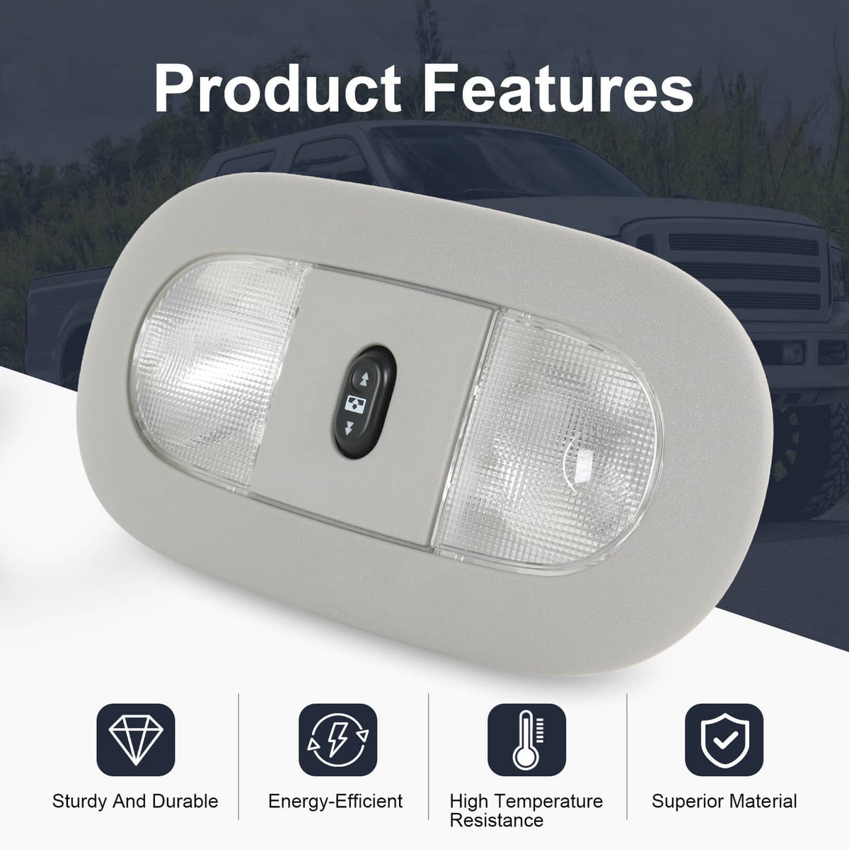 Overhead console LED light with clear window lens and black switch button