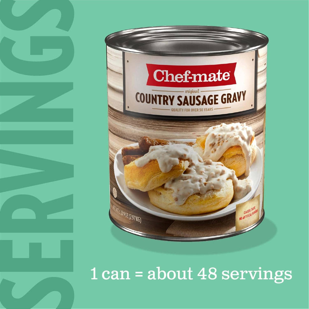 Chef-mate Country Sausage Gravy 6 lb 9 oz #10 can with biscuits and gravy on label